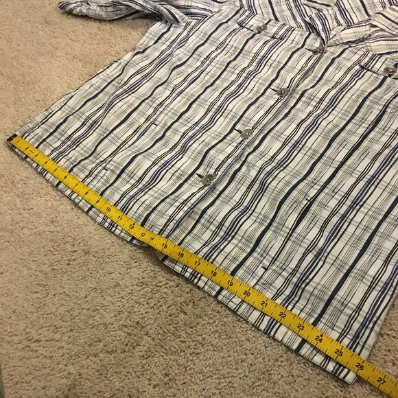 Plaid Seersucker White, Blue, Black and Metallic Silver Button Down Shirt - Picture 9 of 11